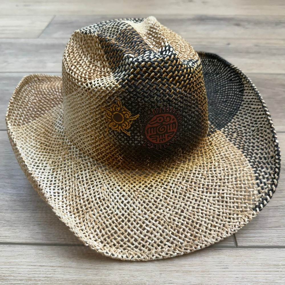 Western Straw Cowboy Hat Wire Rim‎ Plaid Southwestern Coastal Cowgirl Festival